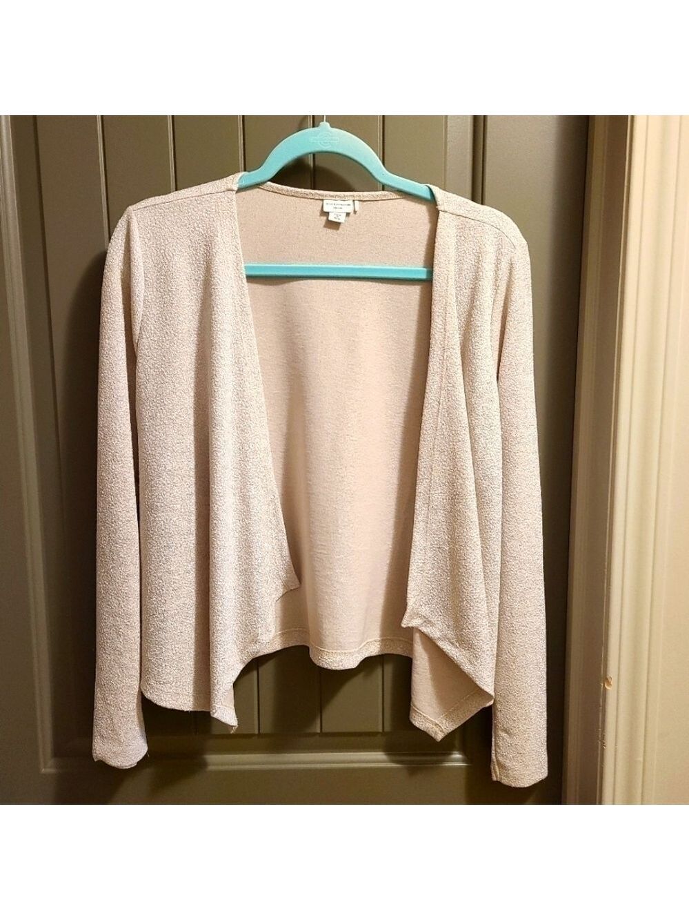 Jacqueline de Yong Open Front Shimmer Knit Drape Cardigan Cream Glitter Medium